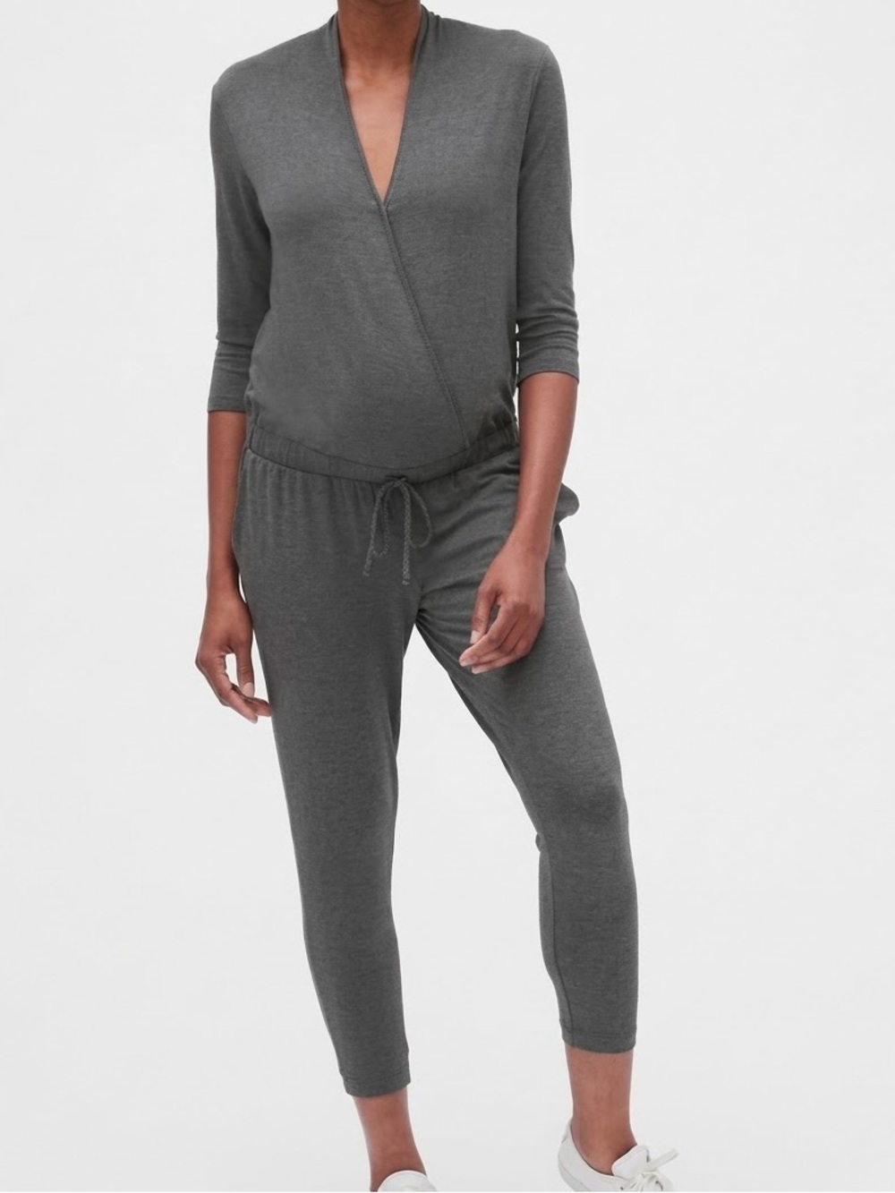 Gap Maternity Wrap Jumpsuit Charcoal Heather Rayon Jersey S⁠